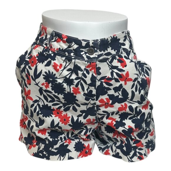 The Limited Women's Shorts Size 10 Navy White Red Floral Cotton Blend 5” Inseam - Picture 1 of 5
